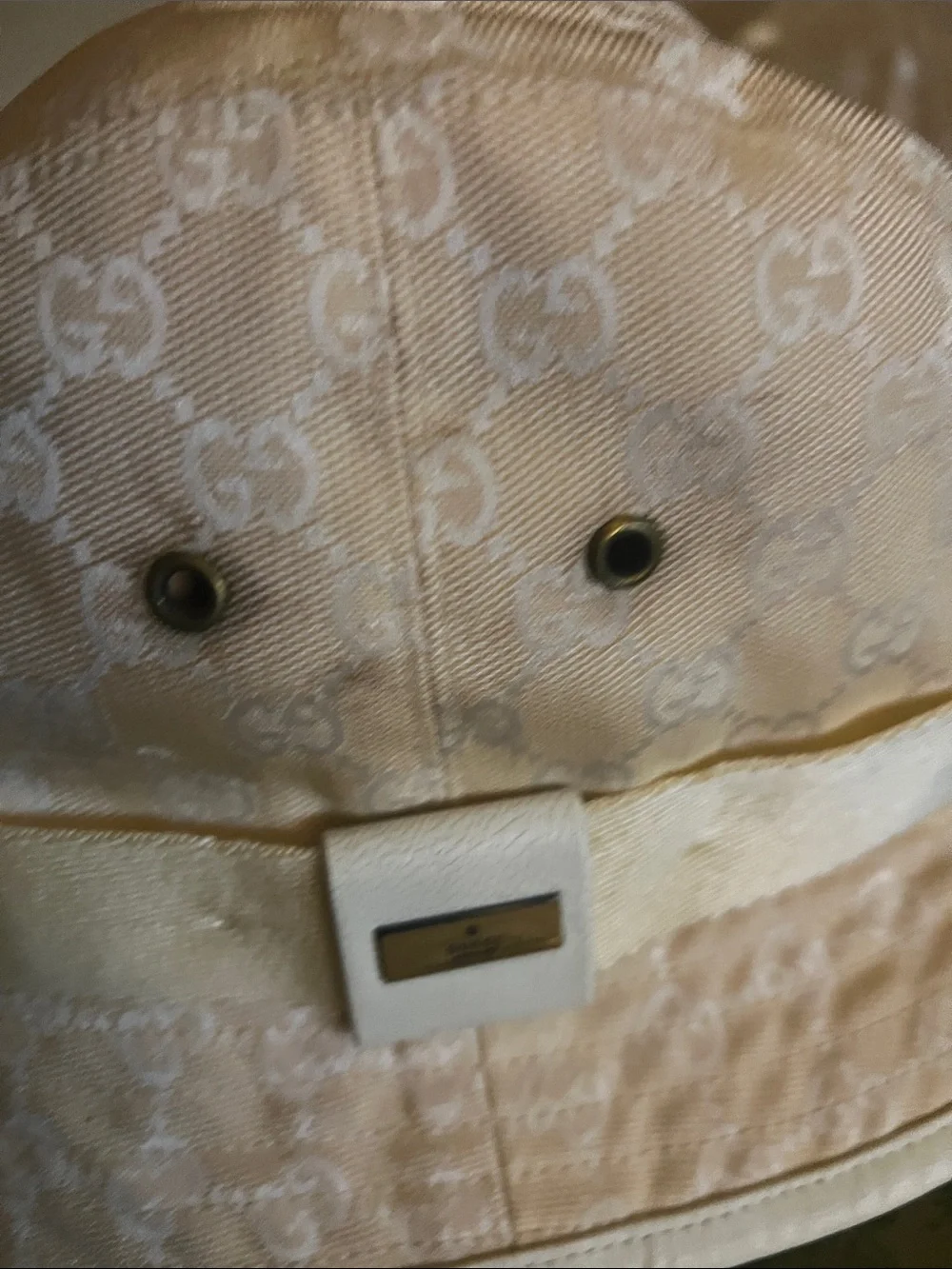 Gucci Cream Monogram Bucket Hat with Branded Plaque
